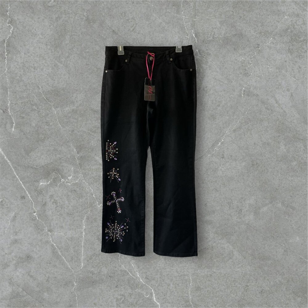 New Midnight Velvet Black Embellished Jeans Jewels Studs size10 Womens